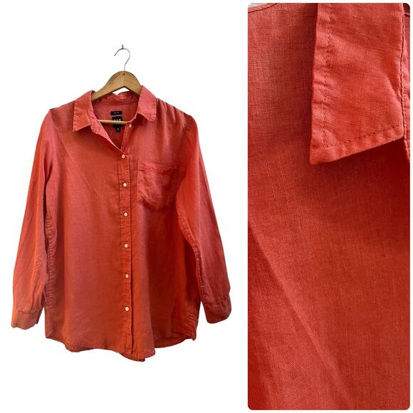 Gap Linen Button Down Boyfriend Shirt Size Medium Summer Coral Breezy - Picture 1 of 10